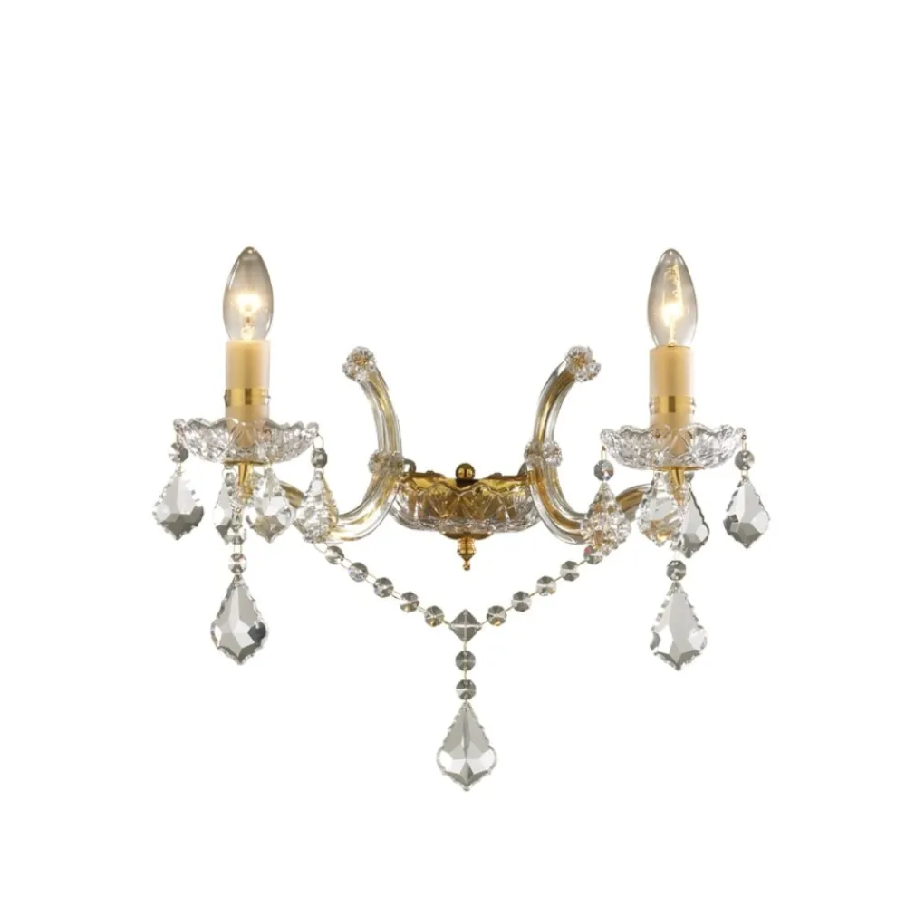 Applique Da Parete-Ideal Lux Florian ap2 applique cristallo oro 2 luci