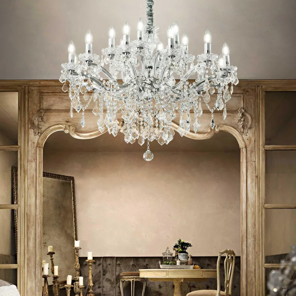 Lampadari Moderni-Ideal Lux Florian sp18 lampadario di cristallo 18 luci per salone
