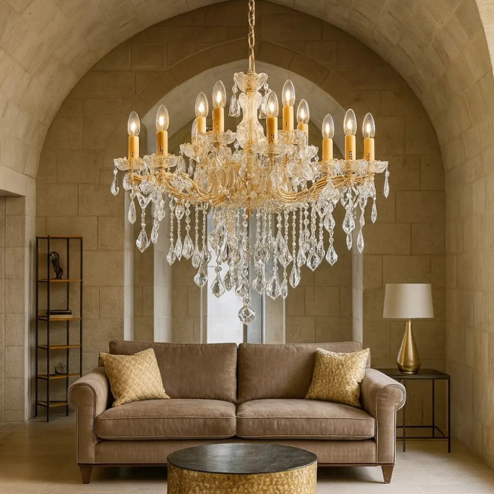 Lampadari Moderni-Ideal Lux Florian sp12 lampadario di cristallo 12 bracci metallo oro