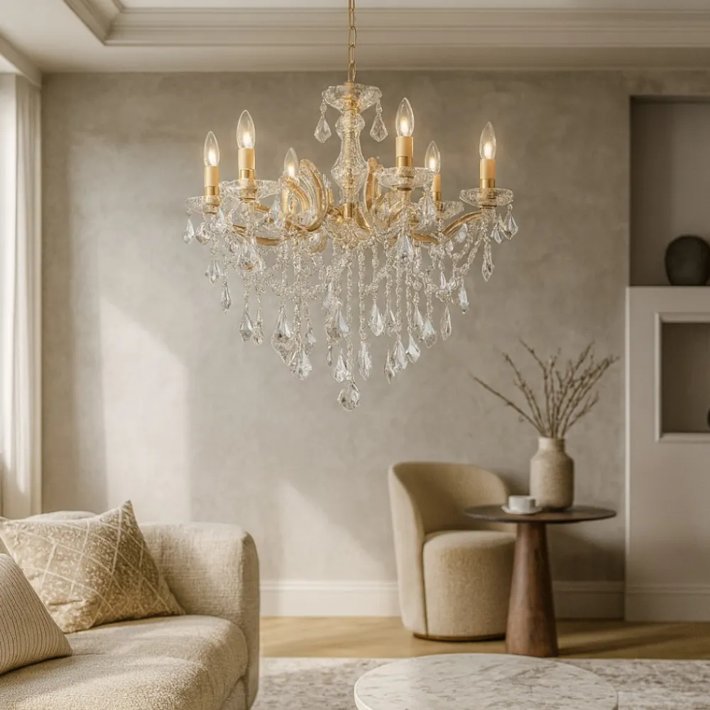 Lampadari Moderni-Ideal Lux Florian sp6 lampadario di cristallo a goccia oro