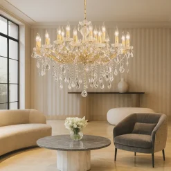 Lampadari Moderni-Ideal Lux Florian sp18 lampadario oro 18 luci pendenti goccia