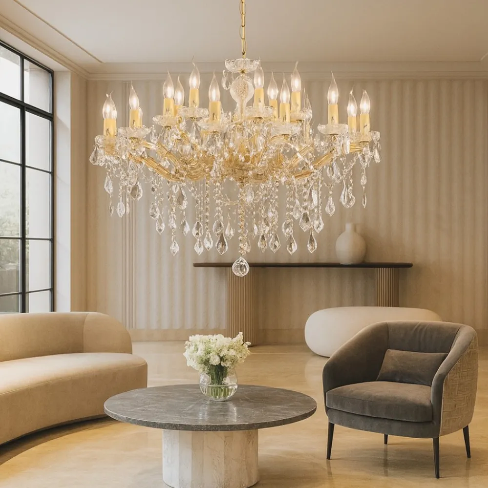 Lampadari Moderni-Ideal Lux Florian sp18 lampadario oro 18 luci pendenti goccia