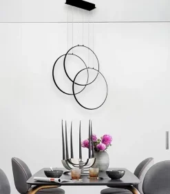 Lampadari Moderni-Ideal Lux Frame sp cerchio lampadario nero tre cerchi led 82w 3000k
