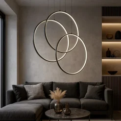 Lampadari Moderni-Ideal Lux Frame sp cerchio lampadario nero tre cerchi led 82w 3000k