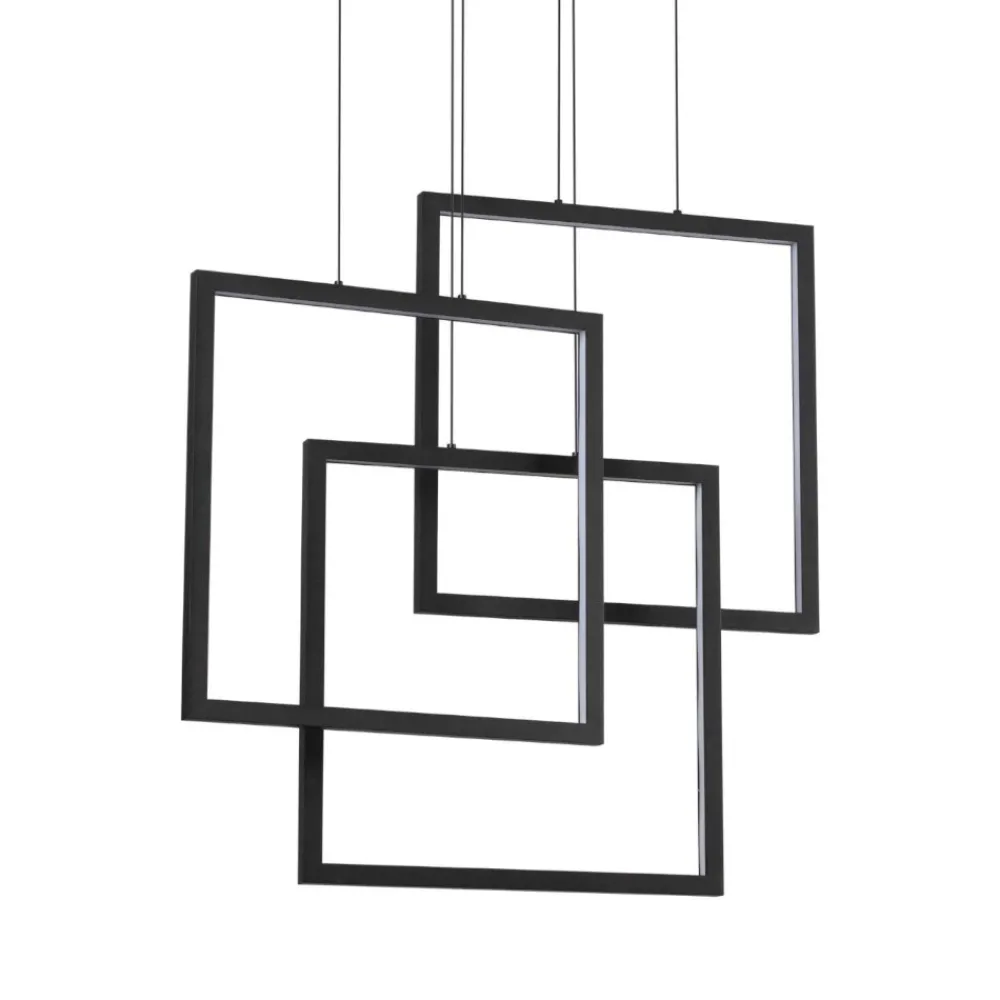 Lampadari Moderni-Ideal Lux Frame sp quadrato lampadario nero per soggiorno led 80w 3000k
