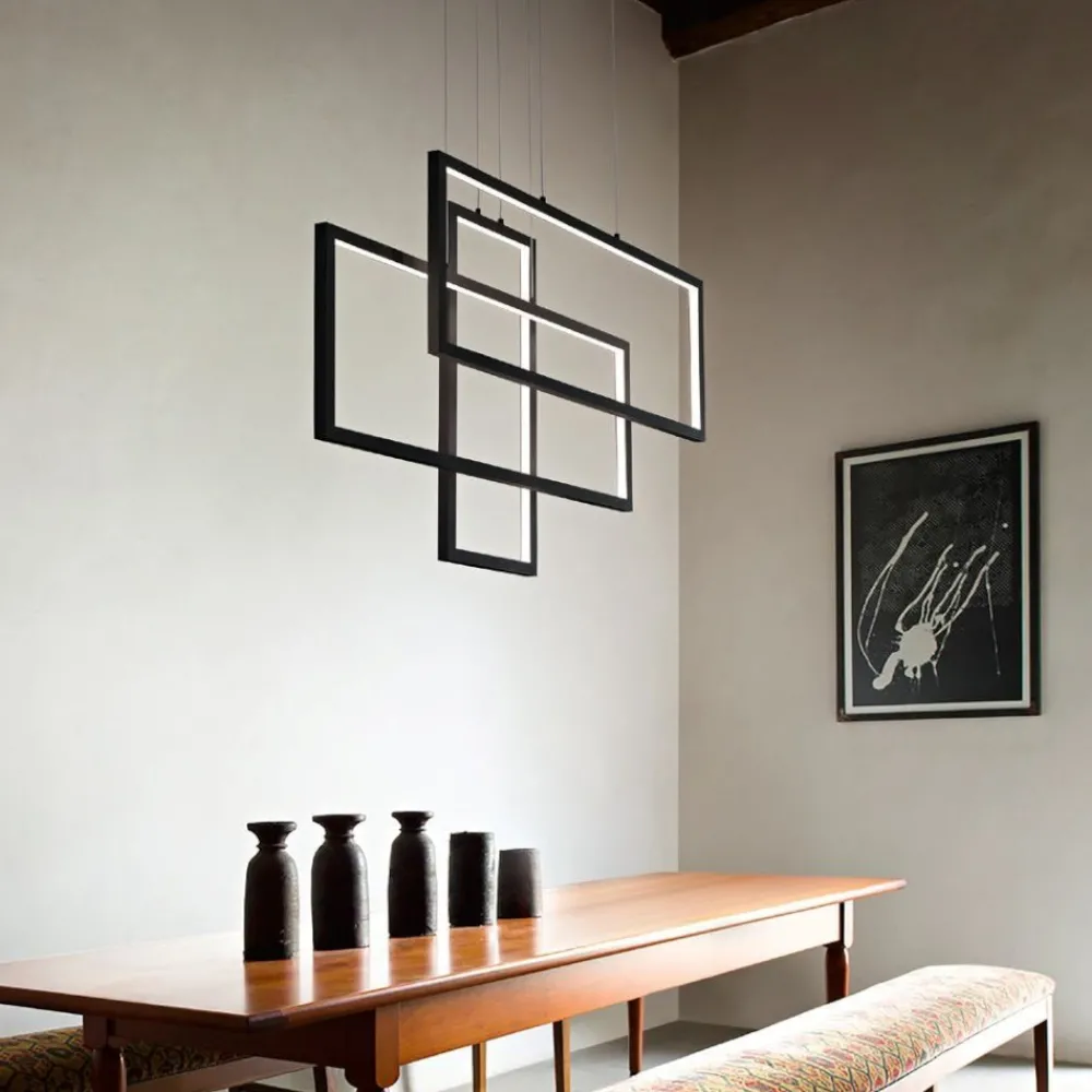 Lampadari Moderni-Ideal Lux Frame sp rettangolo lampadario particolare led 93w 3000k nero
