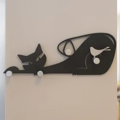 Appendiabiti Da Parete-Selezionato da Mazzolaluce Gatto nero appendiabiti da parete moderno in legno