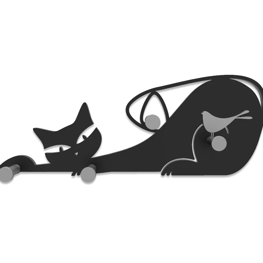 Appendiabiti Da Parete-Selezionato da Mazzolaluce Gatto nero appendiabiti da parete moderno in legno