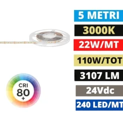 Strisce Led-Gea Luce bobina 5mt strip led 22w-mt 24v dc 3000k