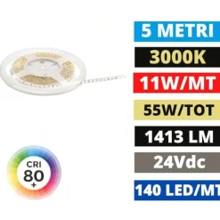 Strisce Led-Gea Luce bobina 5mt striscia led 11w-m 3000k 24vdc