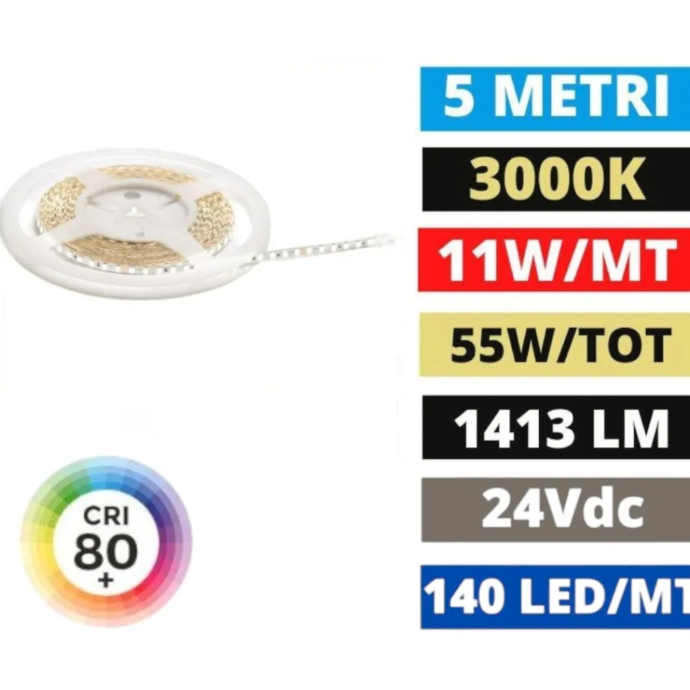 Strisce Led-Gea Luce bobina 5mt striscia led 11w-m 3000k 24vdc