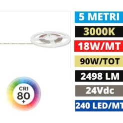 Strisce Led-Gea Luce bobina 5mt striscia led 18w-m 3000k 24vdc