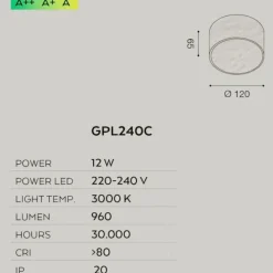Plafoniere Moderne-Gea Luce cloe plafoniera da cucina led 12w 30000k rotonda bianca