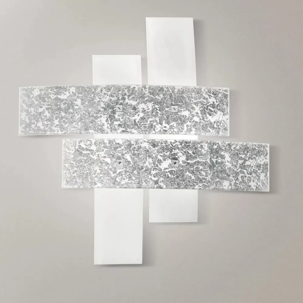 Plafoniere Moderne-Gea Luce lara plafoniera moderna vetri bianco foglia argento