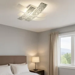 Plafoniere Moderne-Gea Luce lara plafoniera moderna vetri bianco foglia argento