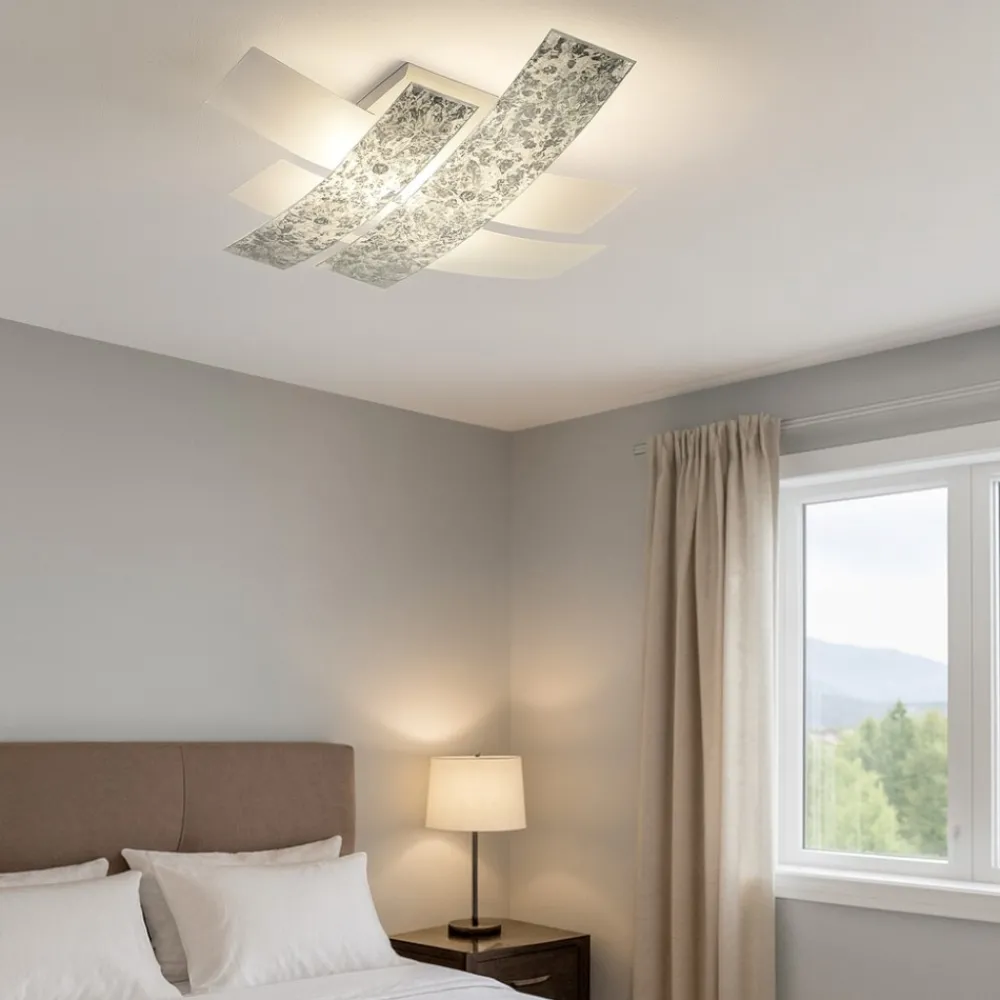 Plafoniere Moderne-Gea Luce lara plafoniera moderna vetri bianco foglia argento