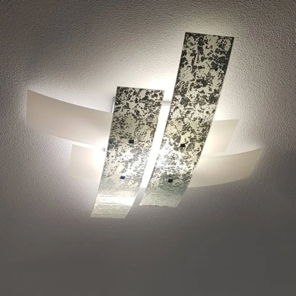 Plafoniere Moderne-Gea Luce lara plafoniera moderna vetri bianco foglia argento