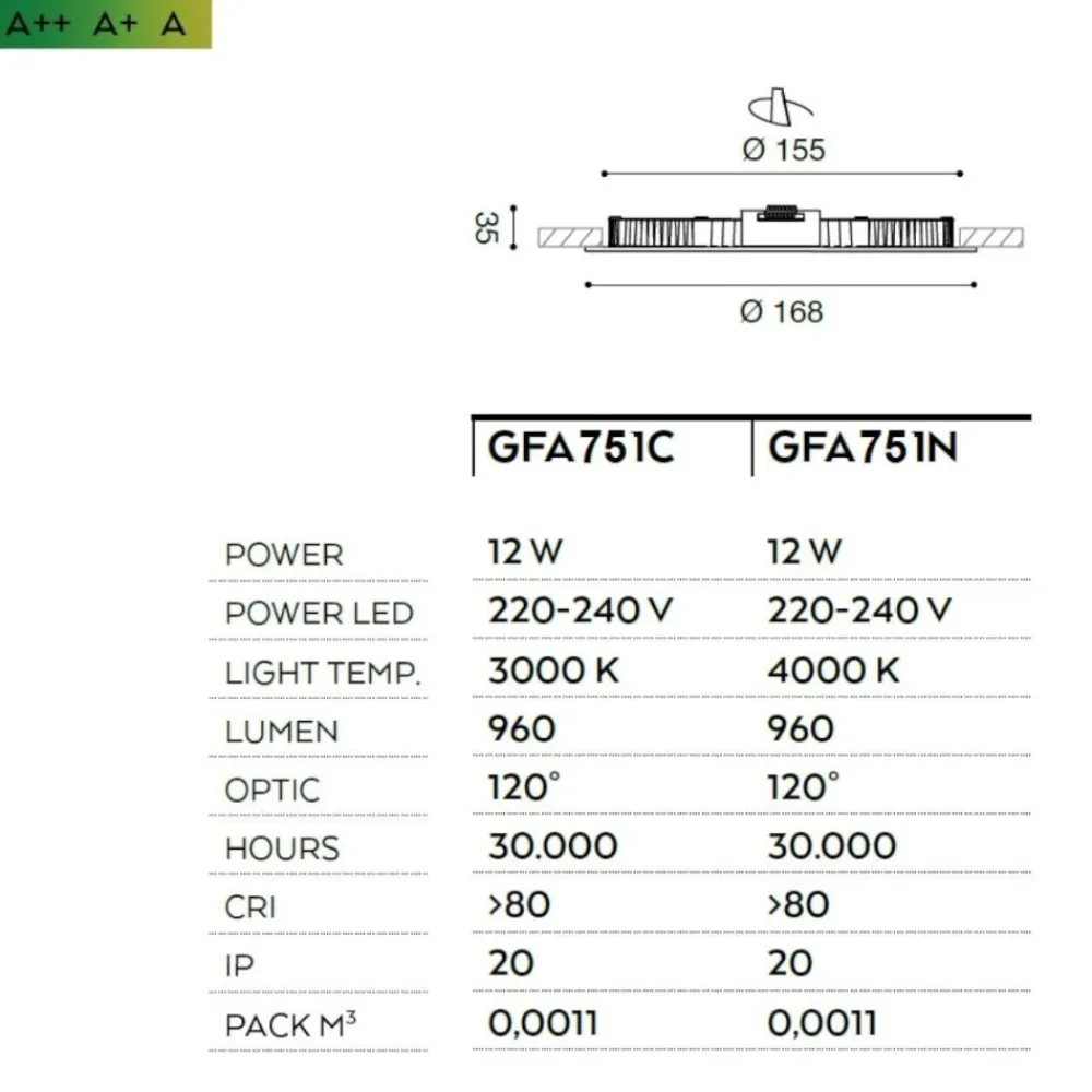 Faretti Da Incasso-Gea Luce maia faretto incasso led 12w 4000k bianco per controsoffitto