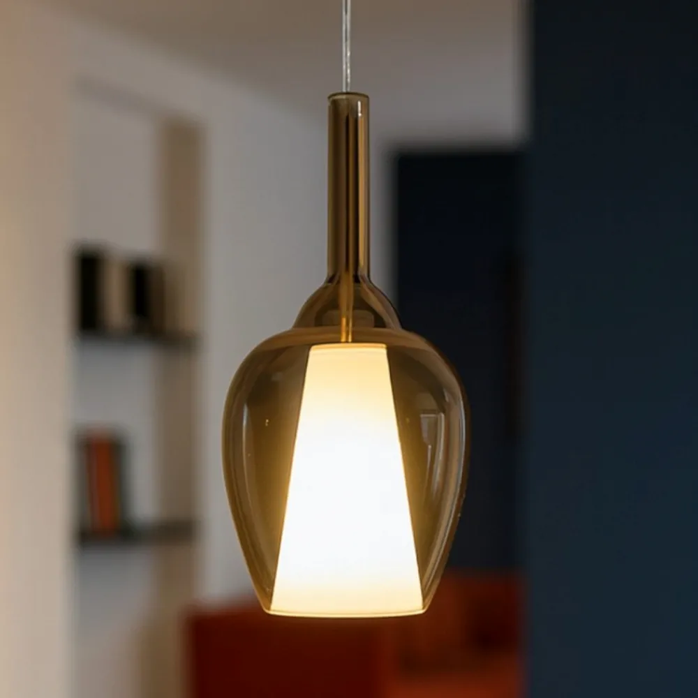 Lampade A Sospensione-Gea Luce ofelia lampada a sospensione in vetro ambra