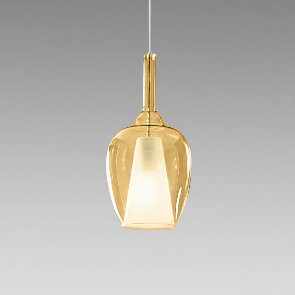 Lampade A Sospensione-Gea Luce ofelia lampada a sospensione vetro ambrato