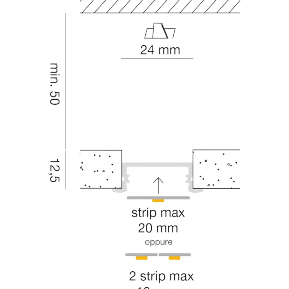 Strisce Led-Gea Luce profilo da incasso bianco 2mt per strip led max 20mm