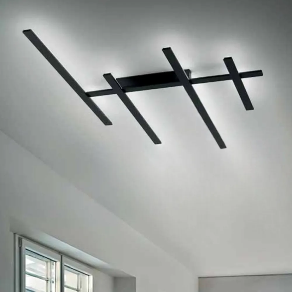 Plafoniere Moderne-Gea Luce rake plafoniera led 70w 3000k nera per salotto