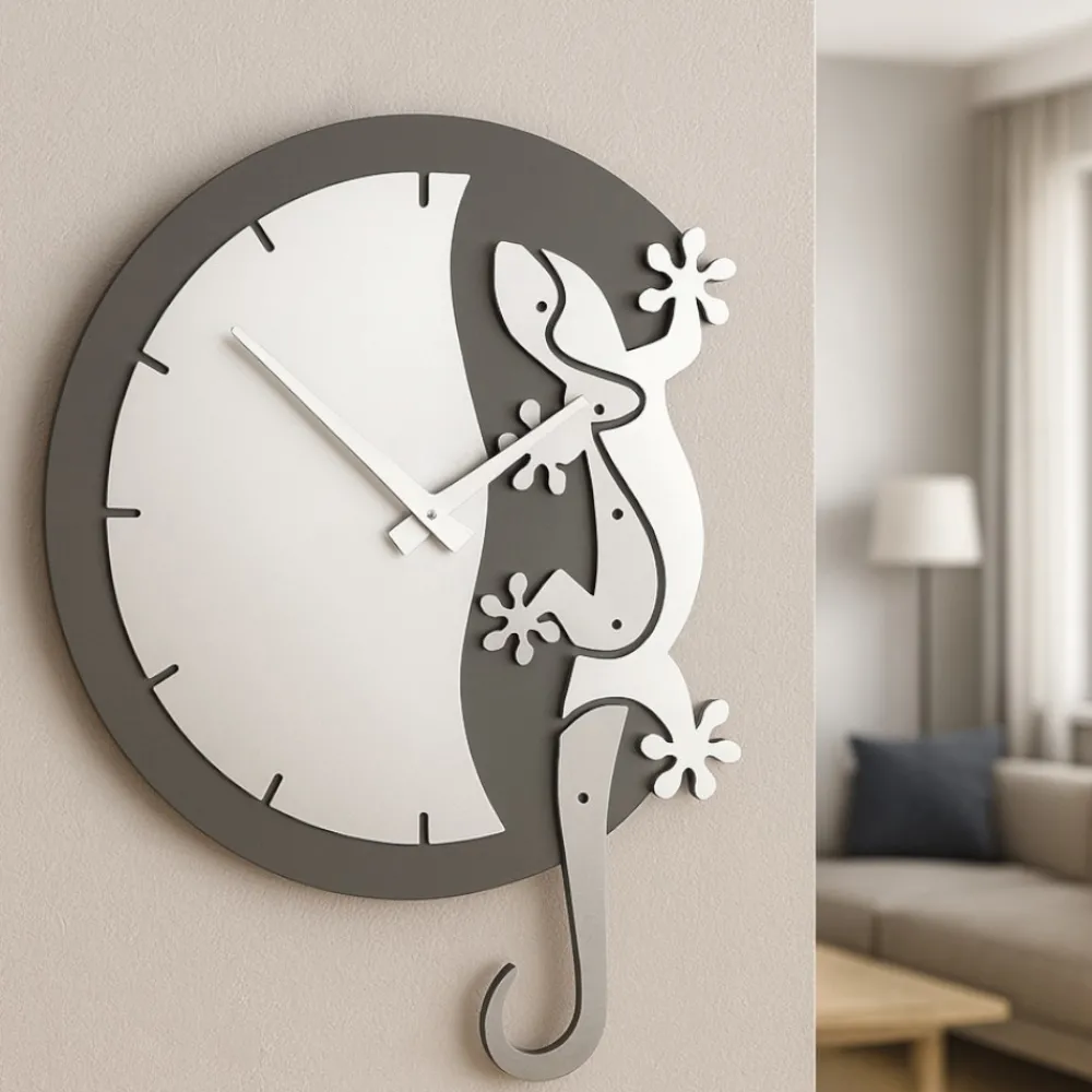 Orologi Da Parete Moderni-Selezionato da Mazzolaluce Geko orologio moderno da parete legno grigio bianco
