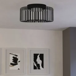 Plafoniere Moderne-Eglo Ginestrone z plafoniera moderna smart traforata nera led rgb da 2700k a 6500k