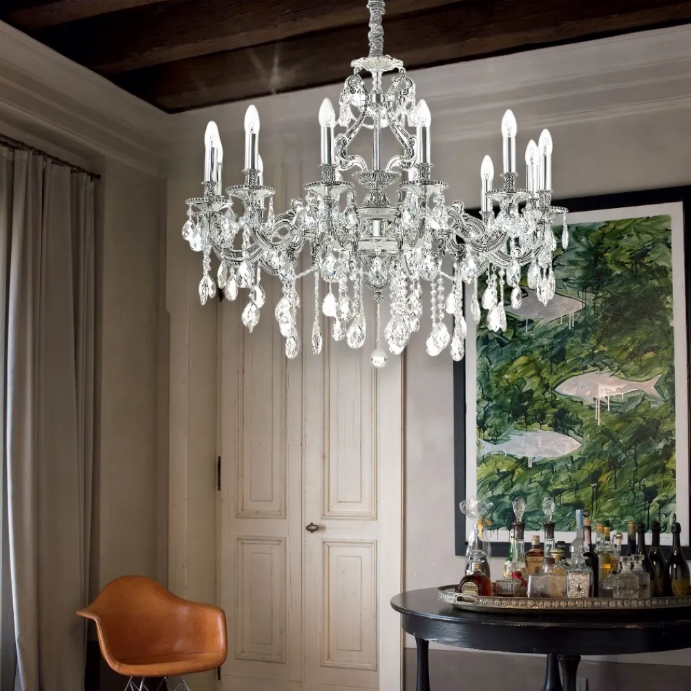 Lampadari Moderni-Ideal Lux Gioconda sp12 lampadario 12 bracci argento pendenti goccia