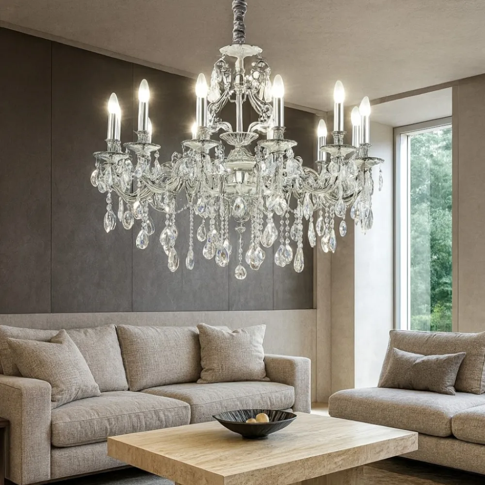 Lampadari Moderni-Ideal Lux Gioconda sp12 lampadario 12 bracci argento pendenti goccia