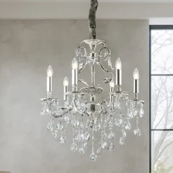 Lampadari Moderni-Ideal Lux Gioconda sp6 lampadario di cristallo goccia argento 6 luci