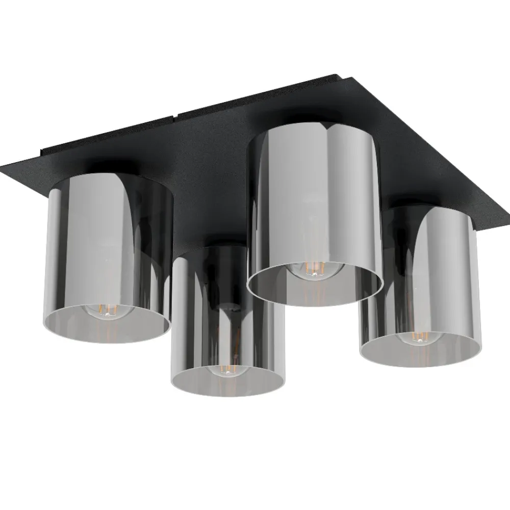 Plafoniere Moderne-Eglo Gorosiba 1 plafoniera moderna quadrata nera con 4 luci