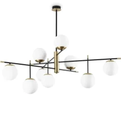 Lampadari Moderni-Ideal Lux Gourmet pl6 lampadario nero e ottone sei luci vetro bianco