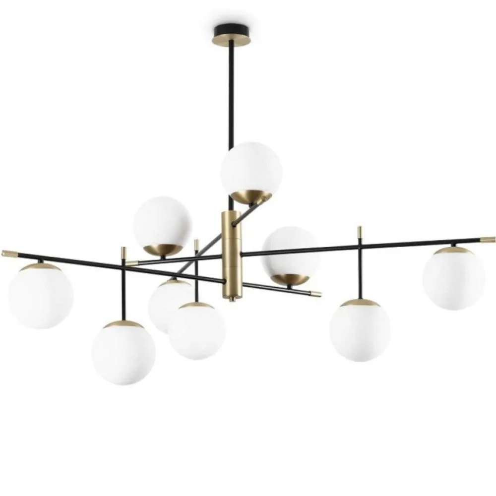 Lampadari Moderni-Ideal Lux Gourmet pl6 lampadario nero e ottone sei luci vetro bianco