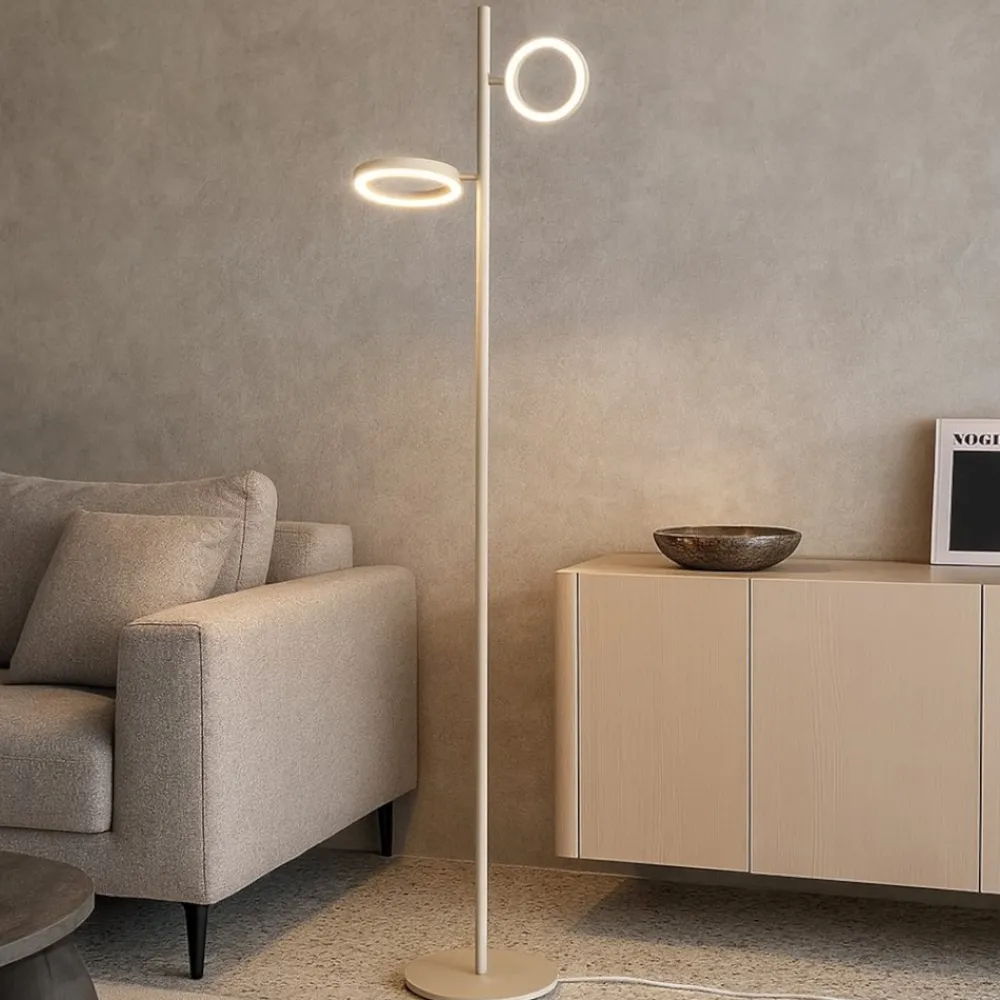 Lampade Da Terra-Gea Luce Gpi piantana da terra led doppio 3000k orientabile tortora