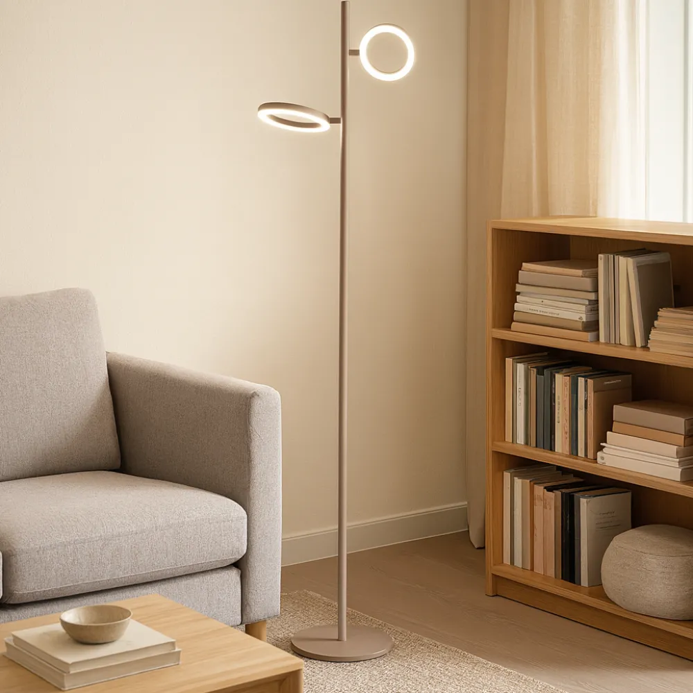 Lampade Da Terra-Gea Luce Gpi piantana da terra led doppio 3000k orientabile tortora