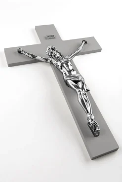 Crocifissi Da Parete-Selezionato da Mazzolaluce Grande crocifisso da parete 48x30 antracite argento