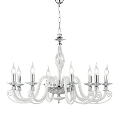 Lampadari Moderni-Ondaluce Grande lampadario classico per salotto vetro bianco 8 luci e14