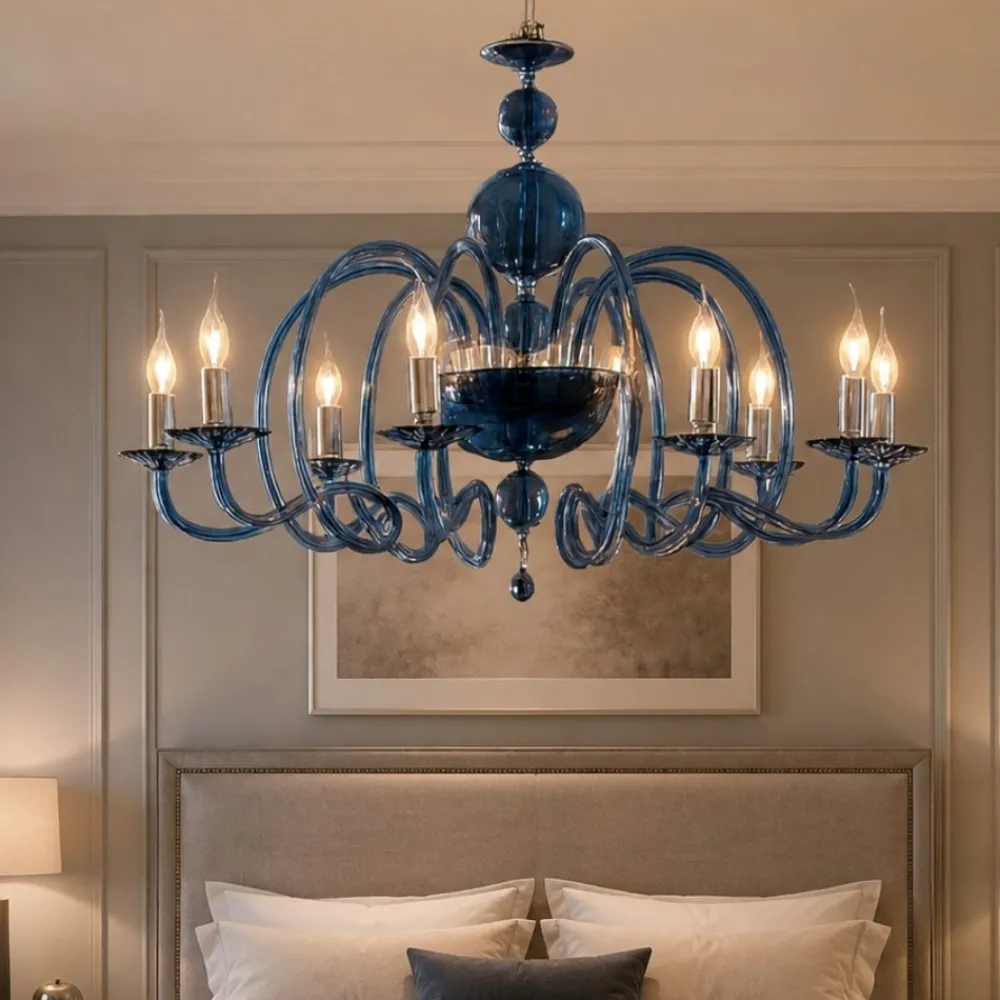 Lampadari Moderni-Ondaluce Grande lampadario classico vivaldi vetro ottanio 8 luci camera da letto
