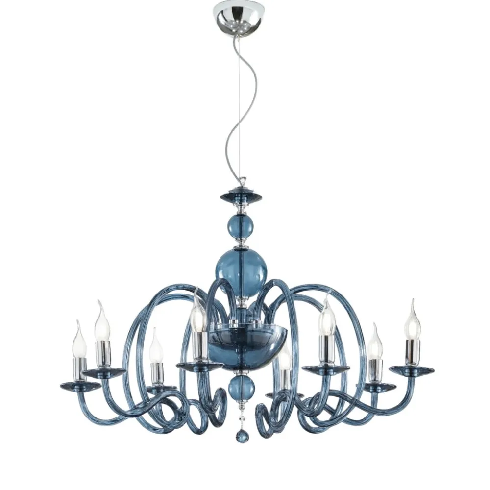 Lampadari Moderni-Ondaluce Grande lampadario classico vivaldi vetro ottanio 8 luci camera da letto
