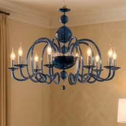 Lampadari Moderni-Ondaluce Grande lampadario classico vivaldi vetro ottanio 8 luci camera da letto