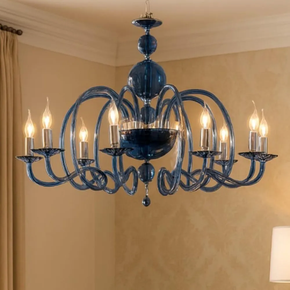 Lampadari Moderni-Ondaluce Grande lampadario classico vivaldi vetro ottanio 8 luci camera da letto