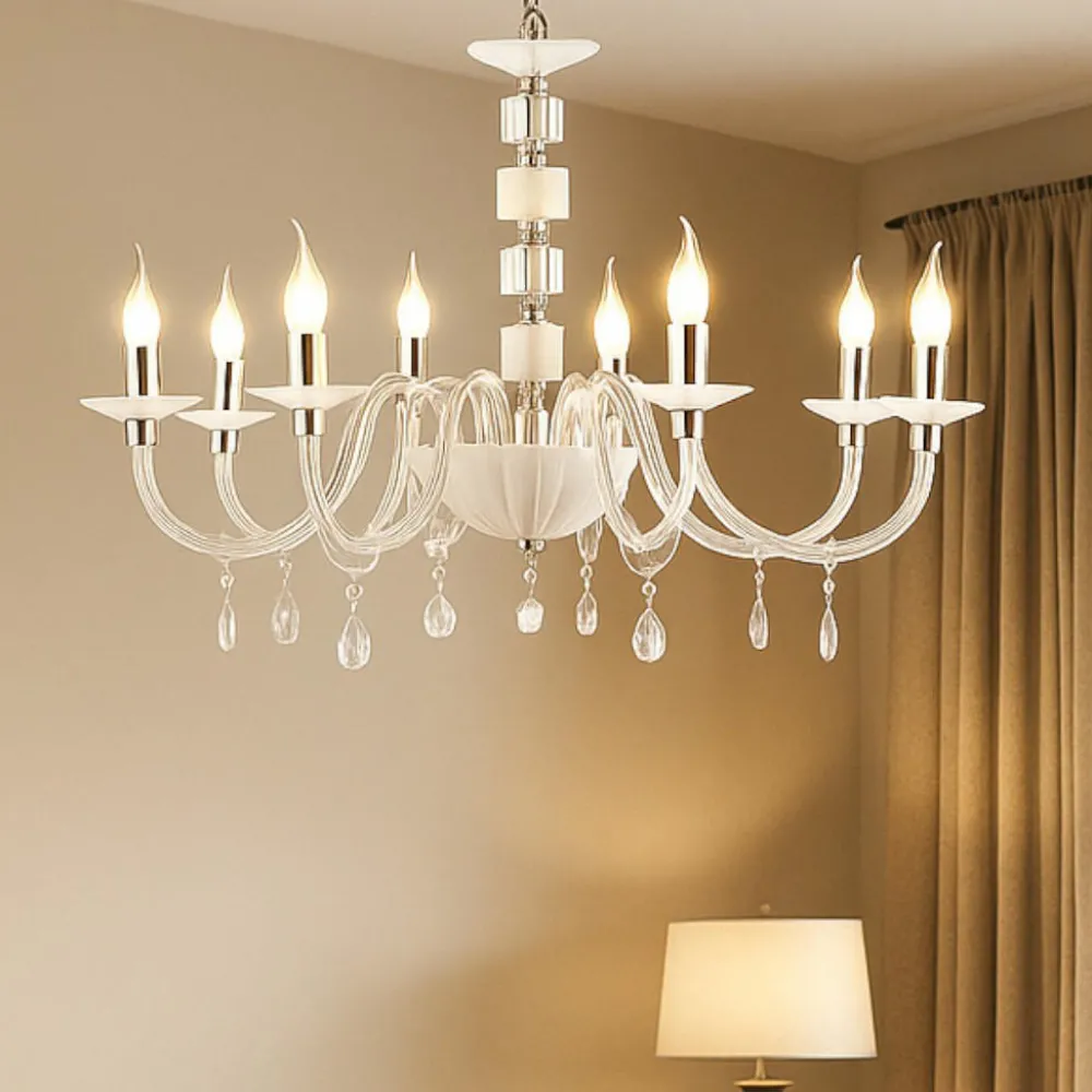 Lampadari Moderni-Ondaluce Grande lampadario classico vetro bianco lp livia 8 bracci e14