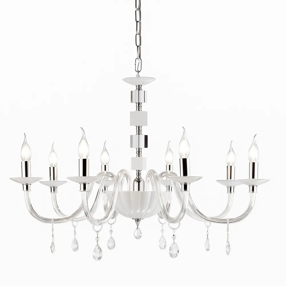 Lampadari Moderni-Ondaluce Grande lampadario classico vetro bianco lp livia 8 bracci e14