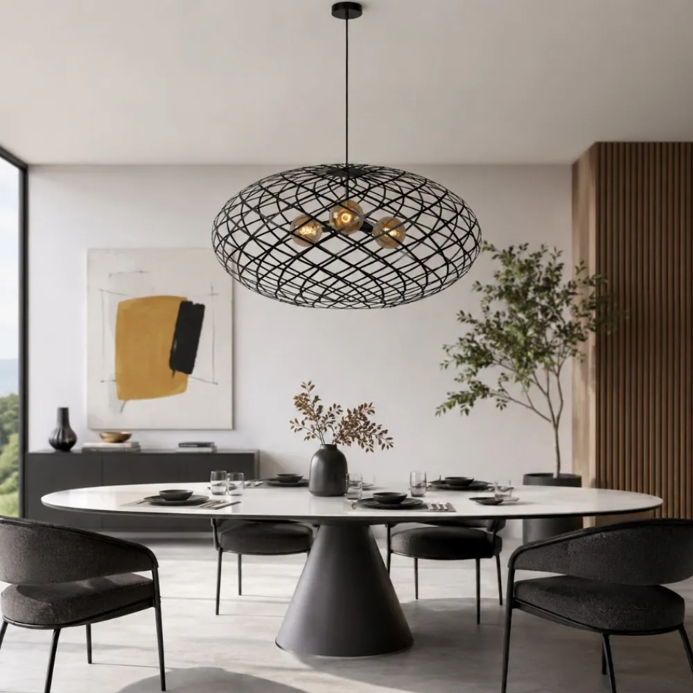 Lampadari Moderni-Selezionato da Mazzolaluce Grande lampadario 100cm canestro di metallo nero per soggiorno