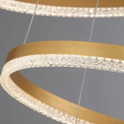 Lampadari Moderni-Selezionato da Mazzolaluce Grande lampadario contemporaneo oro spazzolato e cristalli 3 anneli led 3000k