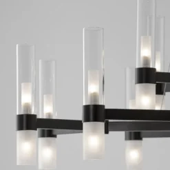 Lampadari Moderni-Selezionato da Mazzolaluce Grande lampadario dal design moderno nero con vetri tubolari per salone 30 luci