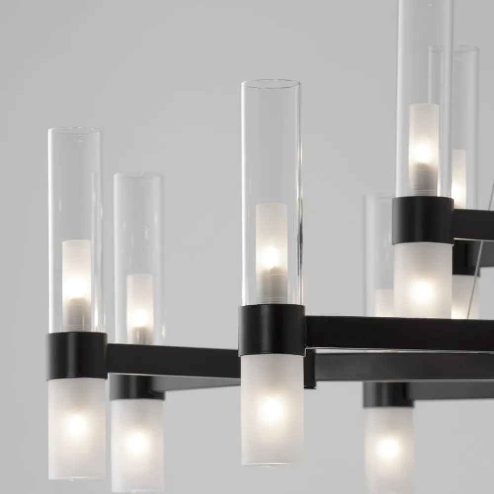 Lampadari Moderni-Selezionato da Mazzolaluce Grande lampadario dal design moderno nero con vetri tubolari per salone 30 luci