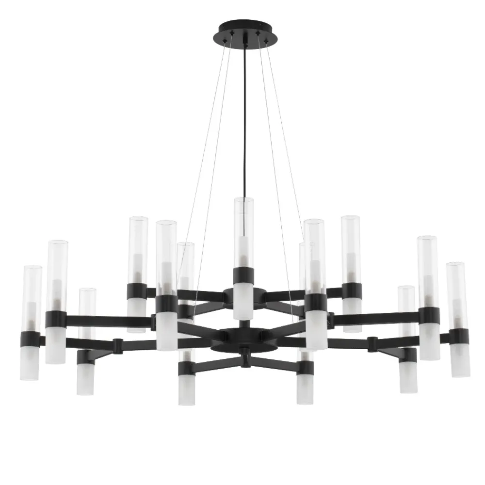 Lampadari Moderni-Selezionato da Mazzolaluce Grande lampadario dal design moderno nero con vetri tubolari per salone 30 luci