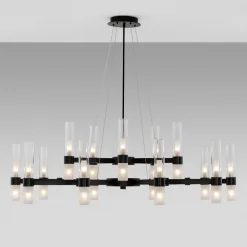 Lampadari Moderni-Selezionato da Mazzolaluce Grande lampadario dal design moderno nero con vetri tubolari per salone 30 luci